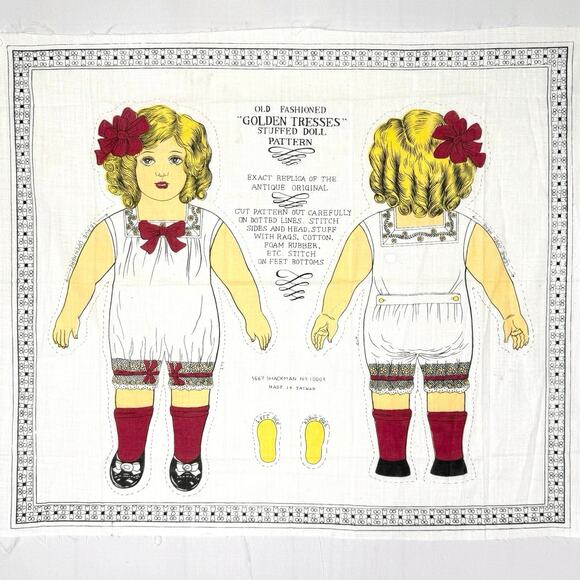 Cut and Sew Fabric Panel Doll Pattern Golden Tresses Stuffed Toy 18 Inch Vintage - Picture 1 of 7
